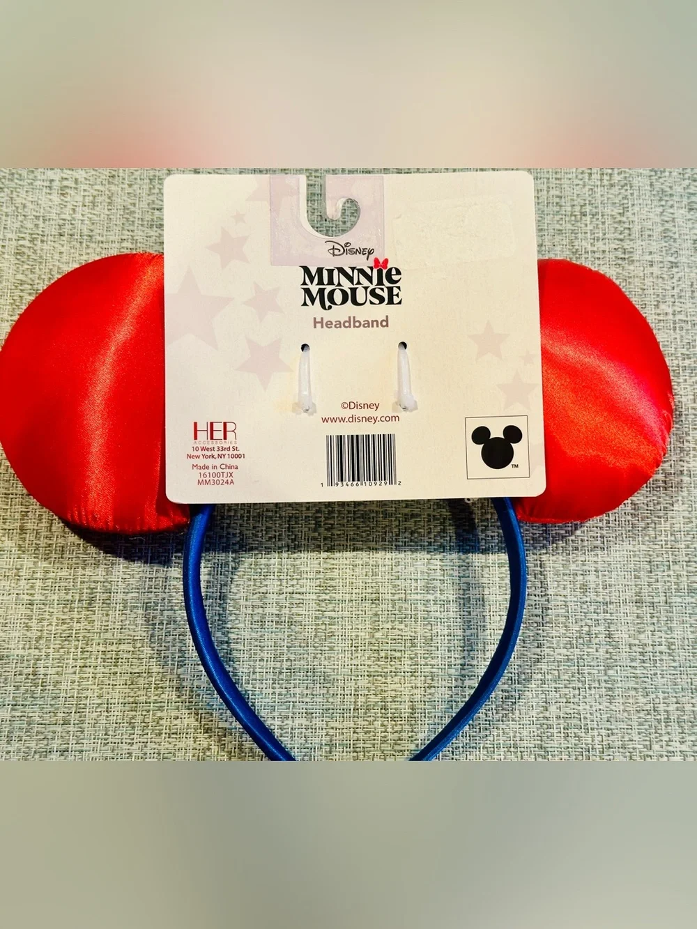 Disney Minnie Mouse Red, White, Blue Sequins Stars Patriotic Headband Ears - NEW